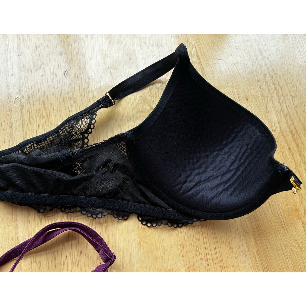 Victoria's Secret Bra and PINK Bra 36B Padded Pushup Black and Burgundy - Picture 3 of 8